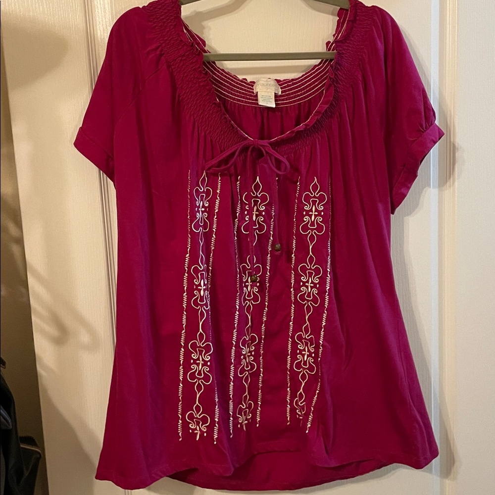 Maurices Fuchsia Top with White Stitching